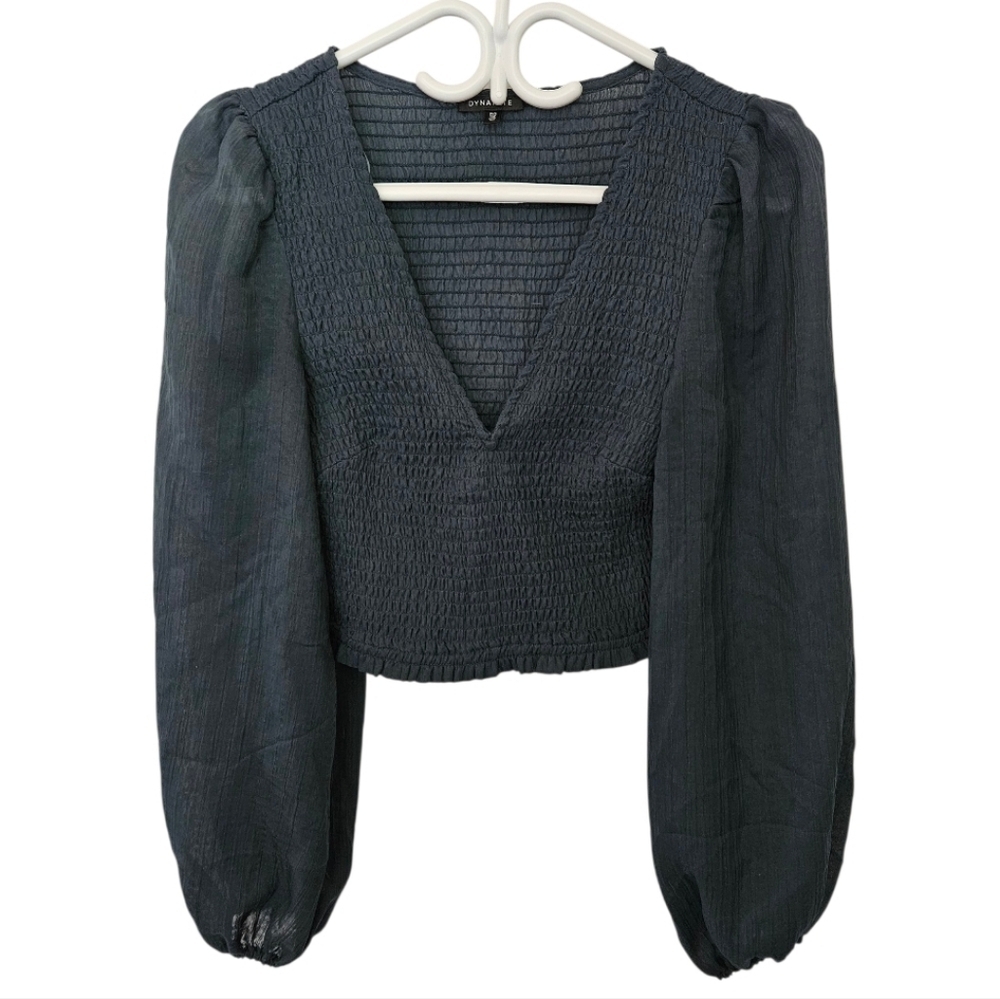 Dynamite Cropped Smocked V-Neck Blouse​​​